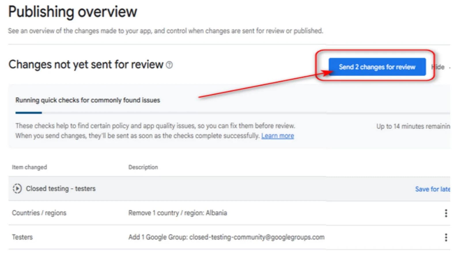 Google Play Console review and roll out step for a closed testing release